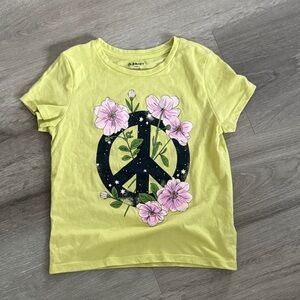 Old Navy Kids Yellow Tee with Peace and Floral Design
